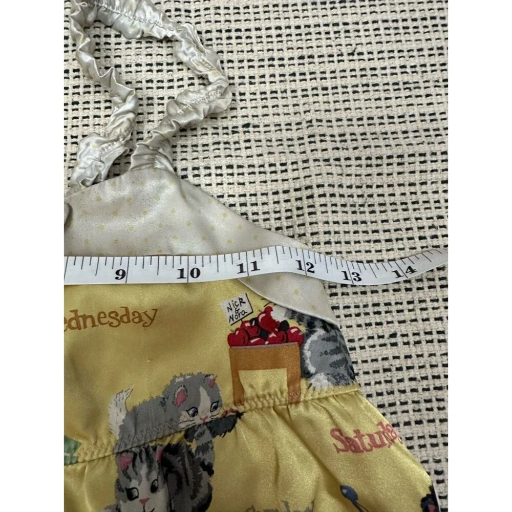 Nick & Nora Girls Yellow Cat Kittens Satin Nightgown Pajama Dress 7/8